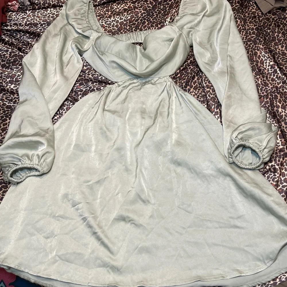 Hello Molly Done With You Satin Long Sleeve Green Dress